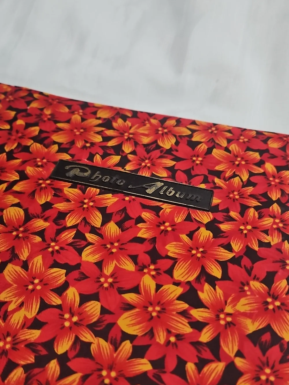 Vintage Red Floral Fabric Photo Album Scrap Book Spiral Bound Groovy